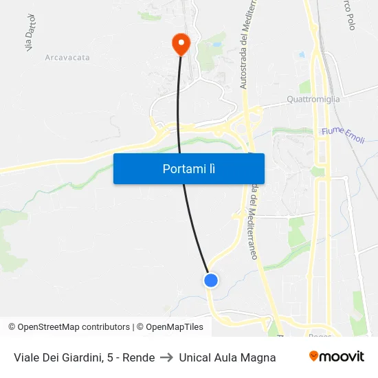 Viale Dei Giardini, 5 - Rende to Unical Aula Magna map
