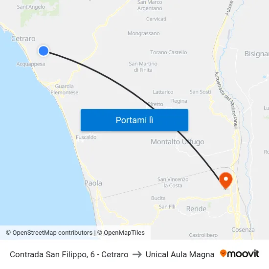 Contrada San Filippo, 6 - Cetraro to Unical Aula Magna map
