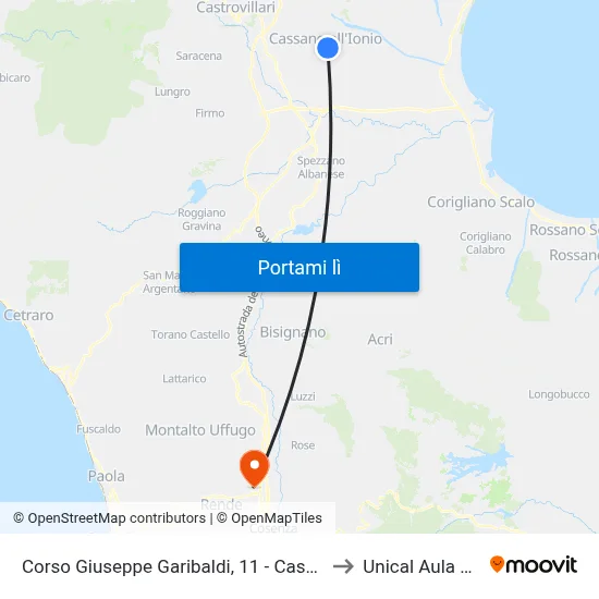Corso Giuseppe Garibaldi, 11 - Cassano All'Ionio to Unical Aula Magna map