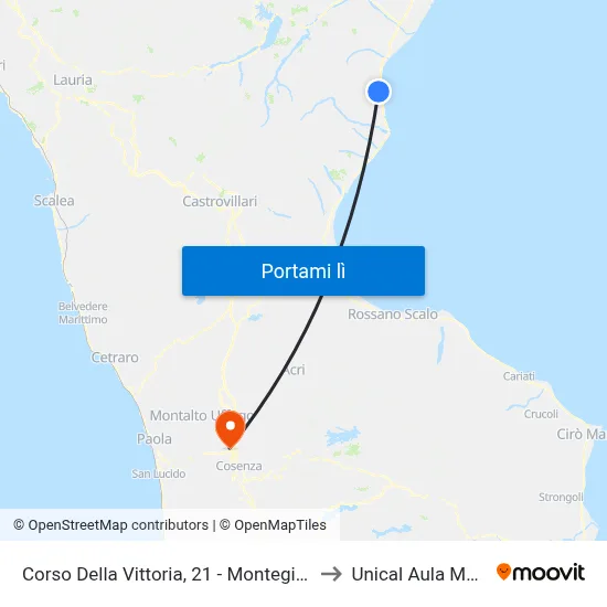Corso Della Vittoria, 21 - Montegiordano to Unical Aula Magna map