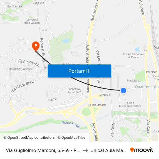 Via Guglielmo Marconi, 65-69 - Rende to Unical Aula Magna map