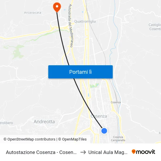 Autostazione Cosenza - Cosenza to Unical Aula Magna map