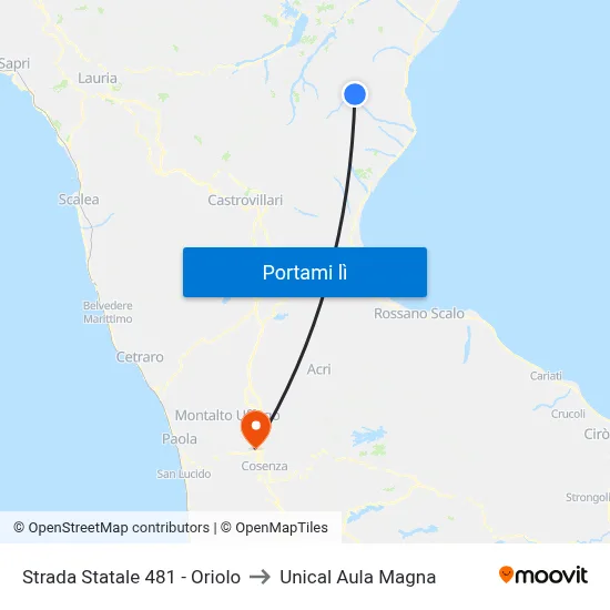 Strada Statale 481 - Oriolo to Unical Aula Magna map