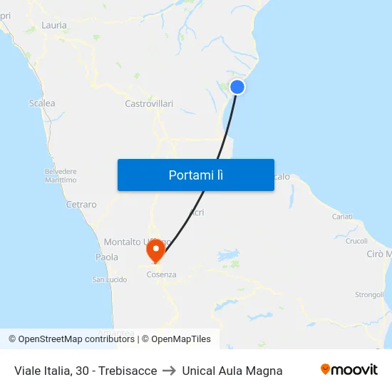 Viale Italia, 30 - Trebisacce to Unical Aula Magna map