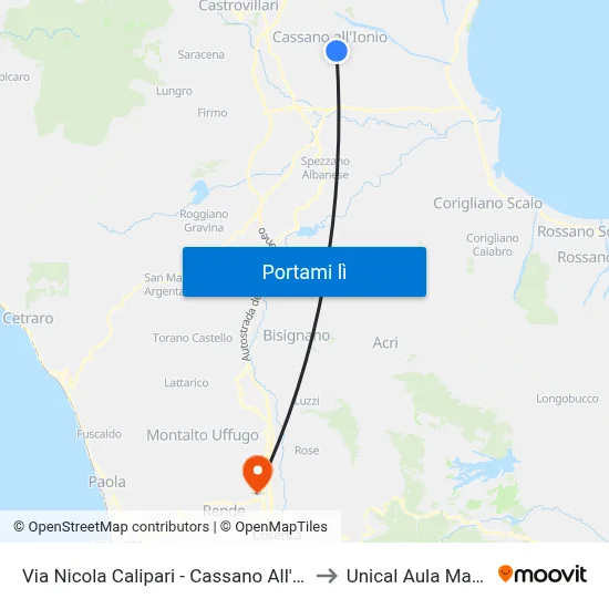 Via Nicola Calipari - Cassano All'Ionio to Unical Aula Magna map