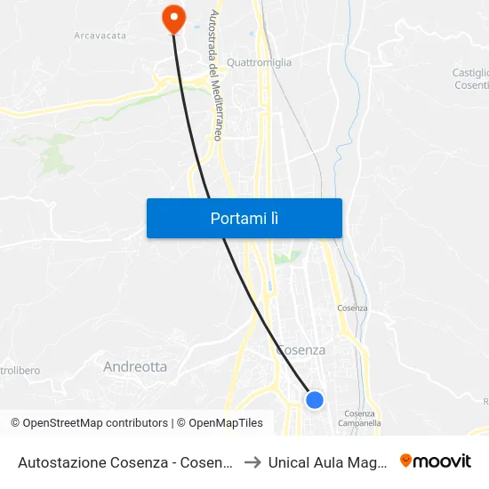 Autostazione Cosenza - Cosenza to Unical Aula Magna map