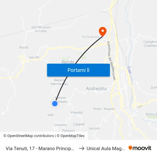 Via Tenuti, 17 - Marano Principato to Unical Aula Magna map
