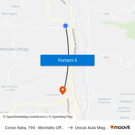 Corso Italia, 194 - Montalto Uffugo to Unical Aula Magna map