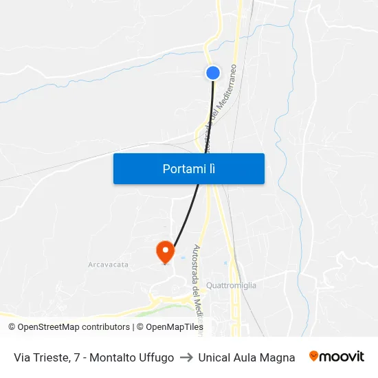 Via Trieste, 7 - Montalto Uffugo to Unical Aula Magna map
