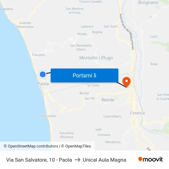Via San Salvatore, 10 - Paola to Unical Aula Magna map