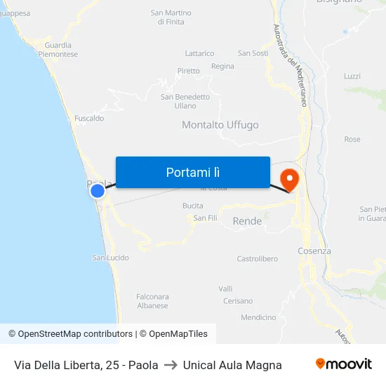 Via Della Liberta, 25 - Paola to Unical Aula Magna map