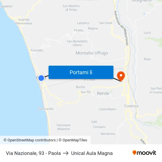 Via Nazionale, 93 - Paola to Unical Aula Magna map
