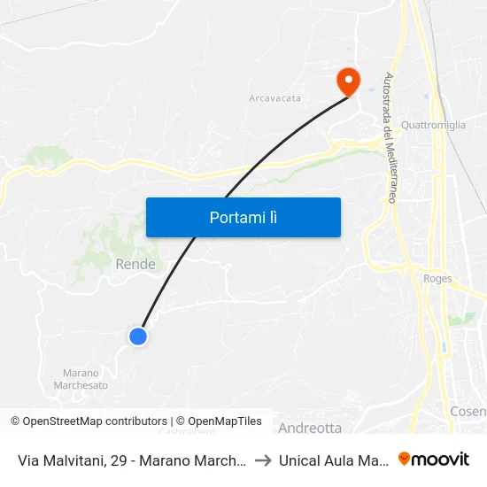 Via Malvitani, 29 - Marano Marchesato to Unical Aula Magna map
