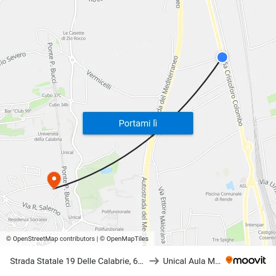 Strada Statale 19 Delle Calabrie, 63 - Rende to Unical Aula Magna map