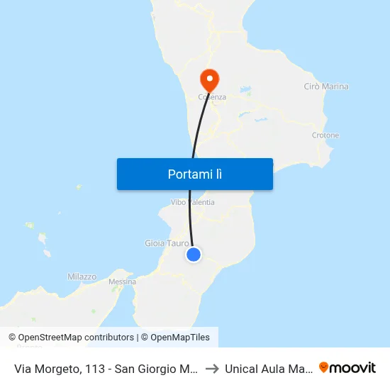 Via Morgeto, 113 - San Giorgio Morgeto to Unical Aula Magna map
