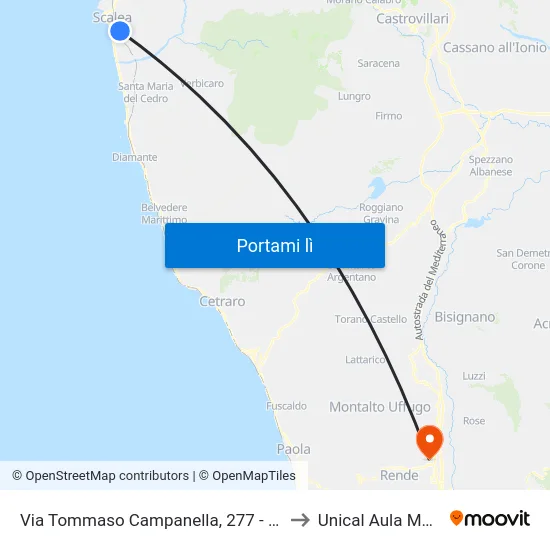 Via Tommaso Campanella, 277 - Scalea to Unical Aula Magna map