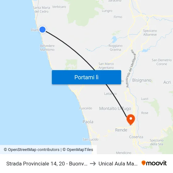 Strada Provinciale 14, 20 - Buonvicino to Unical Aula Magna map
