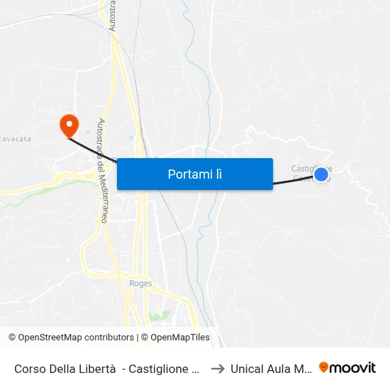 Corso Della Libertà  - Castiglione Cosentino to Unical Aula Magna map