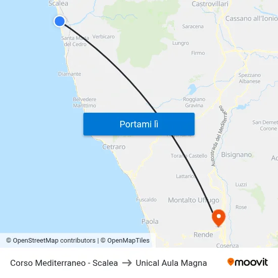 Corso Mediterraneo - Scalea to Unical Aula Magna map