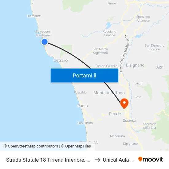 Strada Statale 18 Tirrena Inferiore, 55 - Sangineto to Unical Aula Magna map