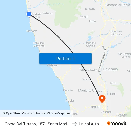 Corso Del Tirreno, 187 - Santa Maria Del Cedro to Unical Aula Magna map