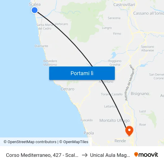 Corso Mediterraneo, 427 - Scalea to Unical Aula Magna map