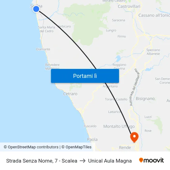 Strada Senza Nome, 7 - Scalea to Unical Aula Magna map
