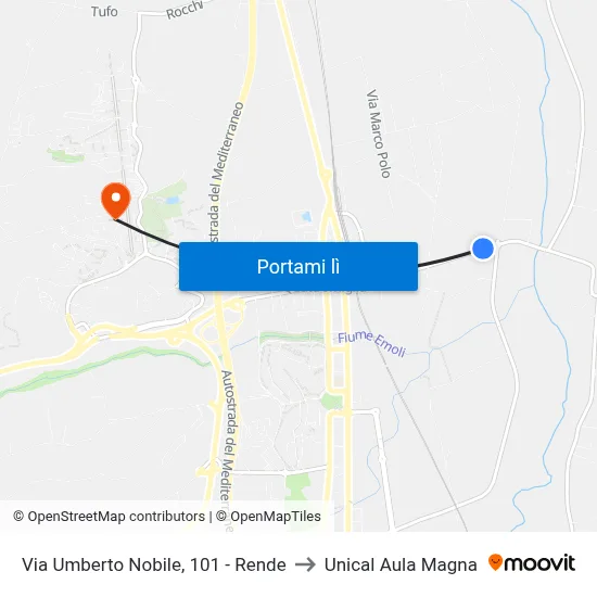Via Umberto Nobile, 101 - Rende to Unical Aula Magna map