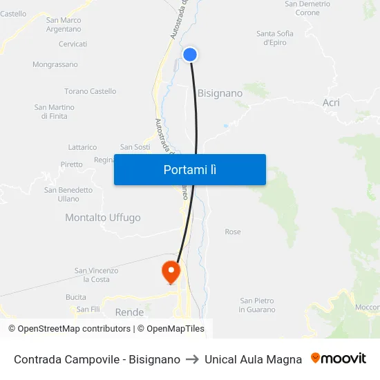 Contrada Campovile - Bisignano to Unical Aula Magna map