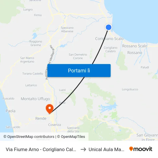Via  Fiume Arno - Corigliano Calabro to Unical Aula Magna map