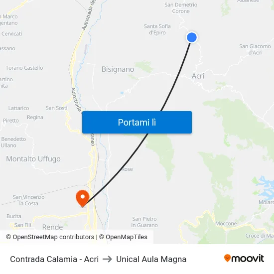 Contrada Calamia - Acri to Unical Aula Magna map