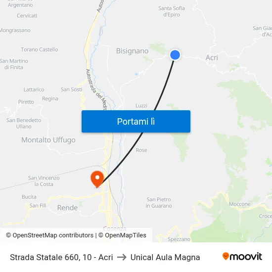 Strada Statale 660, 10 - Acri to Unical Aula Magna map