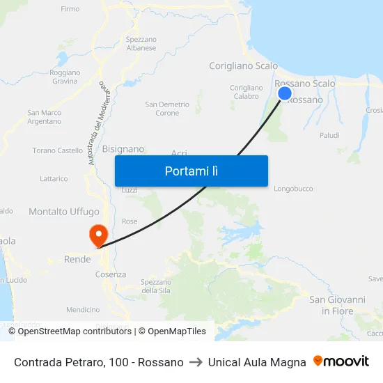 Contrada  Petraro, 100 - Rossano to Unical Aula Magna map