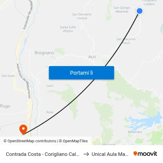 Contrada Costa - Corigliano Calabro to Unical Aula Magna map