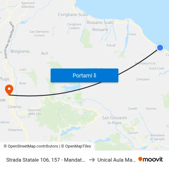 Strada Statale 106, 157 - Mandatoriccio to Unical Aula Magna map