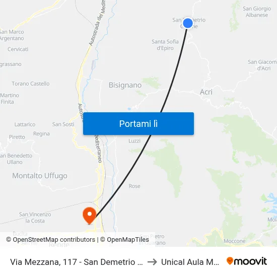 Via  Mezzana, 117 - San Demetrio Corone to Unical Aula Magna map