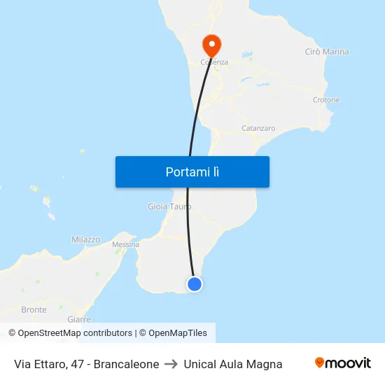 Via Ettaro, 47 - Brancaleone to Unical Aula Magna map