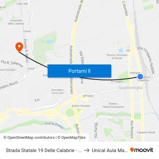 Strada Statale 19 Delle Calabrie - Rende to Unical Aula Magna map