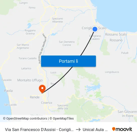 Via  San Francesco D'Assisi - Corigliano Calabro to Unical Aula Magna map
