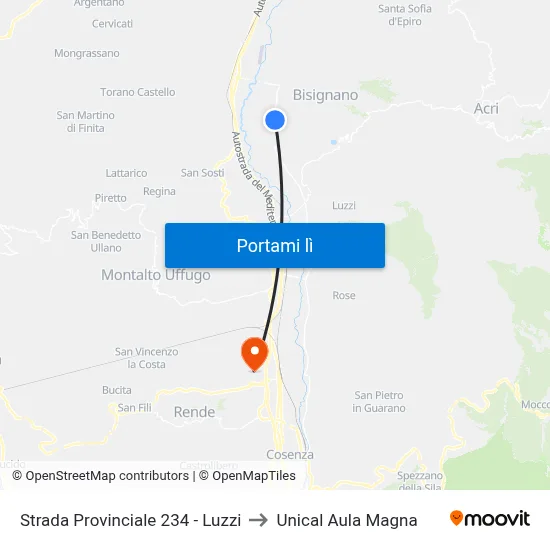 Strada Provinciale 234  - Luzzi to Unical Aula Magna map