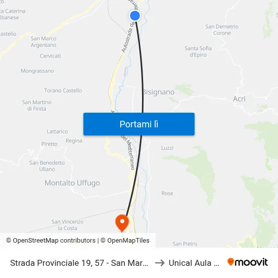 Strada Provinciale 19, 57 - San Marco Argentano to Unical Aula Magna map
