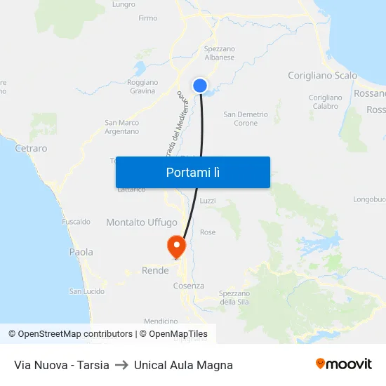 Via  Nuova - Tarsia to Unical Aula Magna map