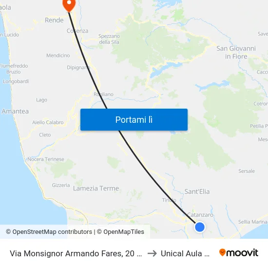 Via Monsignor Armando Fares, 20 - Catanzaro to Unical Aula Magna map