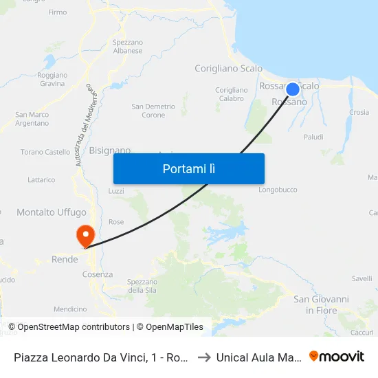 Piazza Leonardo Da Vinci, 1 - Rossano to Unical Aula Magna map