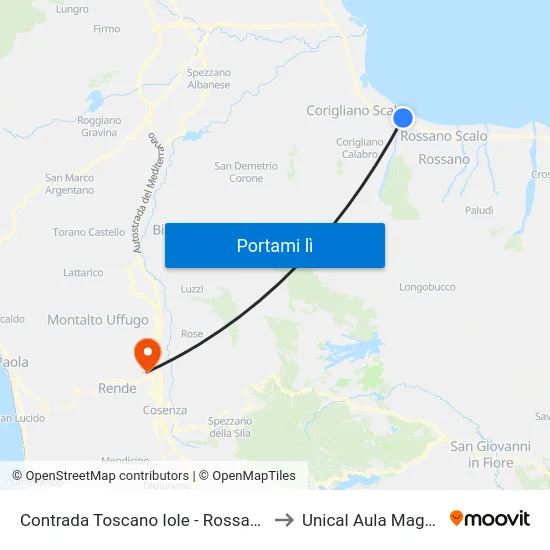 Contrada Toscano Iole - Rossano to Unical Aula Magna map