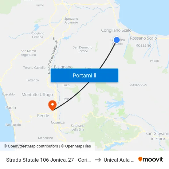 Strada Statale 106 Jonica, 27 - Corigliano-Rossano to Unical Aula Magna map