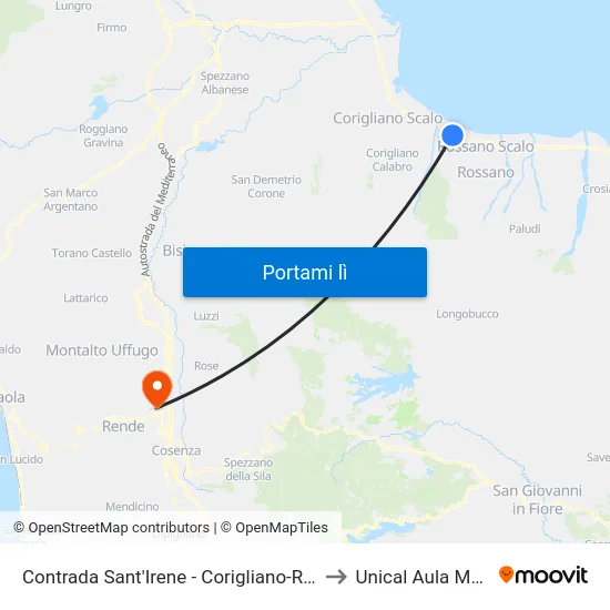 Contrada Sant'Irene - Corigliano-Rossano to Unical Aula Magna map
