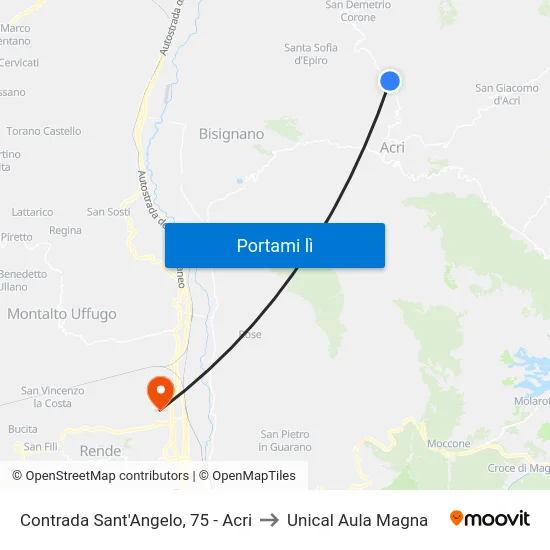 Contrada Sant'Angelo, 75 - Acri to Unical Aula Magna map