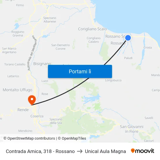Contrada Amica, 318 - Rossano to Unical Aula Magna map