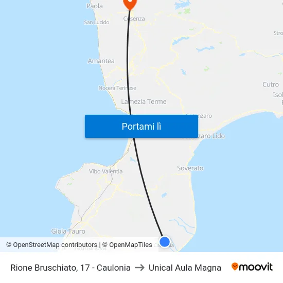 Rione Bruschiato, 17 - Caulonia to Unical Aula Magna map